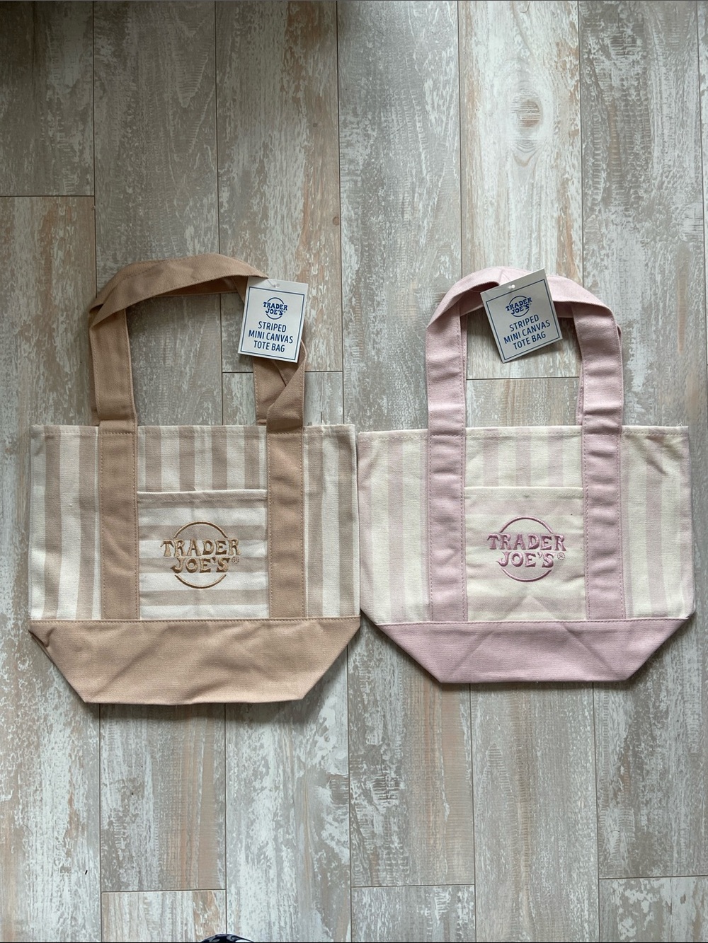 Trader Joe's Striped Mini Canvas Tote - Pink & Tan